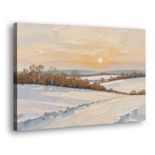 Muted Pale Sun Over Snowy Fields - Canvas Wall Art - Side