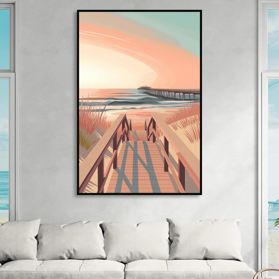 Myrtle Beach Boardwalk Views Sitting Room - Black Canvas Wall Art
