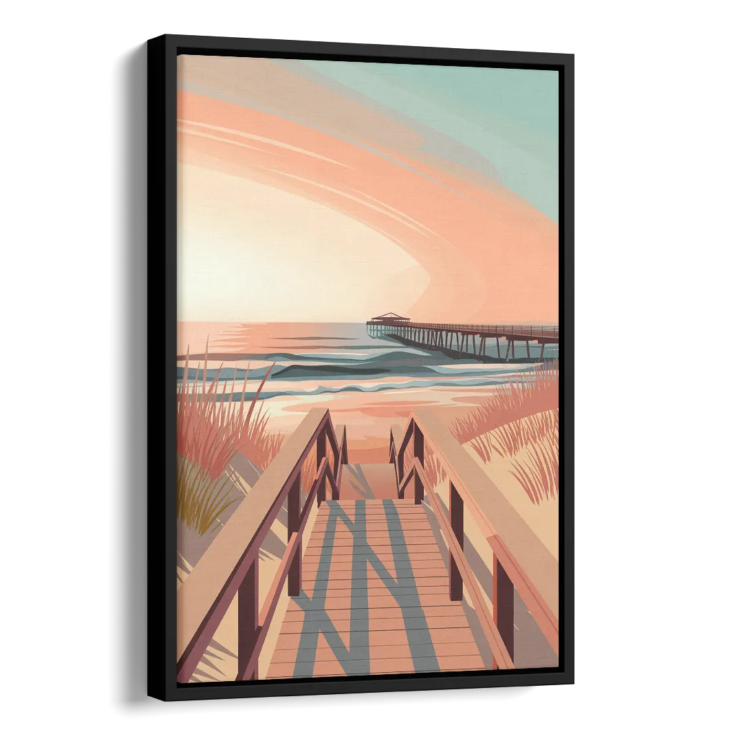 Myrtle Beach Boardwalk Views Side - Black Canvas Wall Art