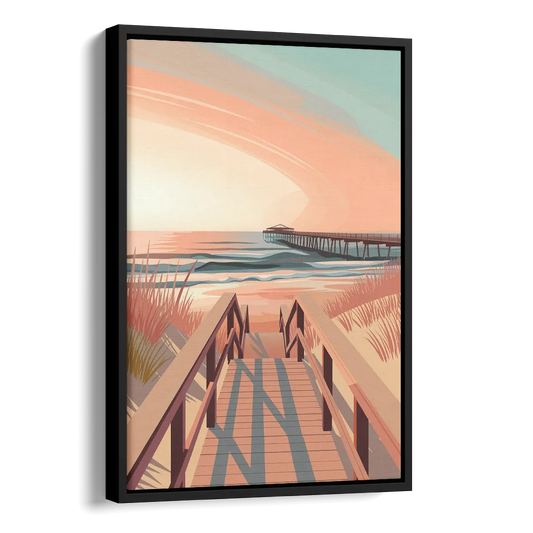 Myrtle Beach Boardwalk Views Side - Black Canvas Wall Art