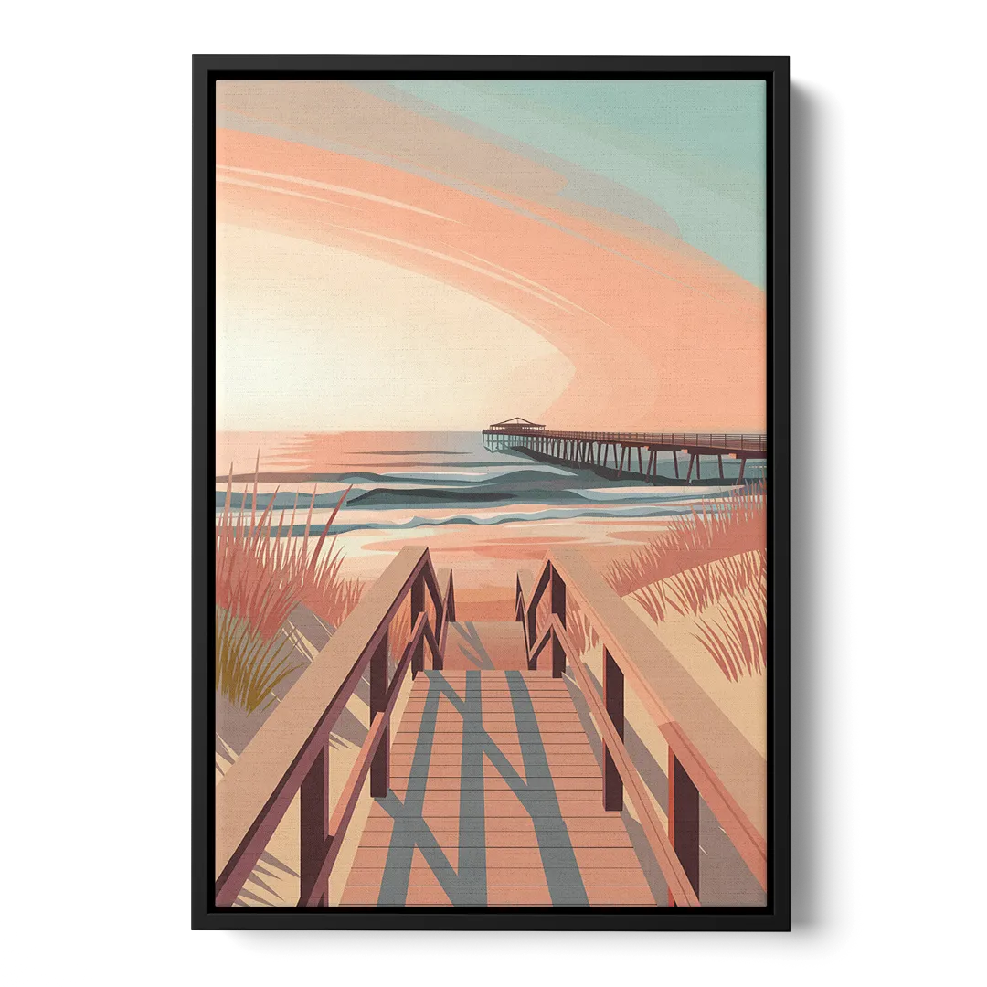 Myrtle Beach Boardwalk Views Front - Black Canvas Wall Art