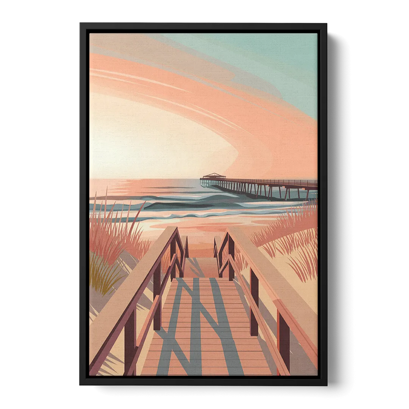Myrtle Beach Boardwalk Views Front - Black Canvas Wall Art