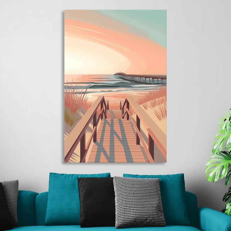 Myrtle Beach Boardwalk Views Living Room - Canvas Wall Art