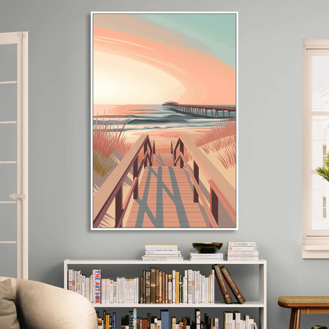 Myrtle Beach Boardwalk Views Living Room - White Canvas Wall Art