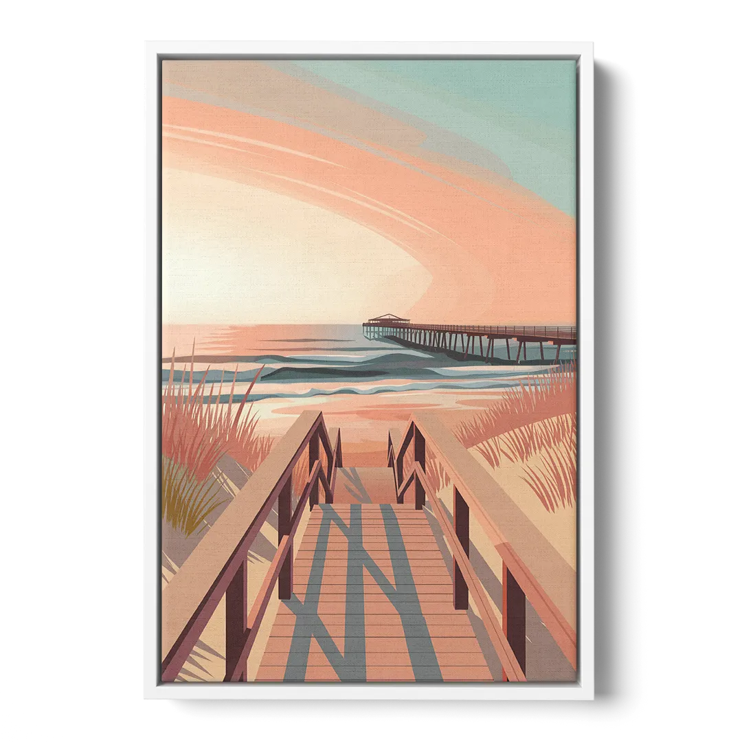 Myrtle Beach Boardwalk Views Front - White Canvas Wall Art