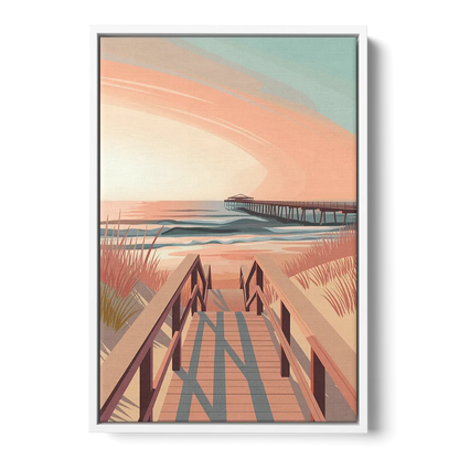 Myrtle Beach Boardwalk Views Front - White Canvas Wall Art