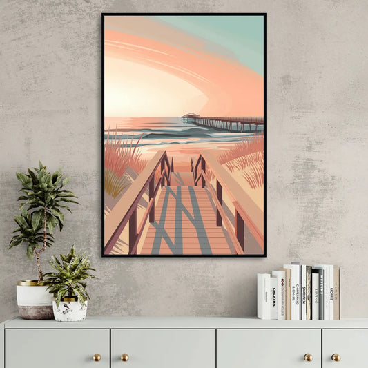 Myrtle Beach Boardwalk Views Living Room - Black Canvas Wall Art