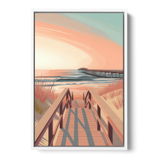 Myrtle Beach Boardwalk Views - White Framed Canvas Wall Art - Front