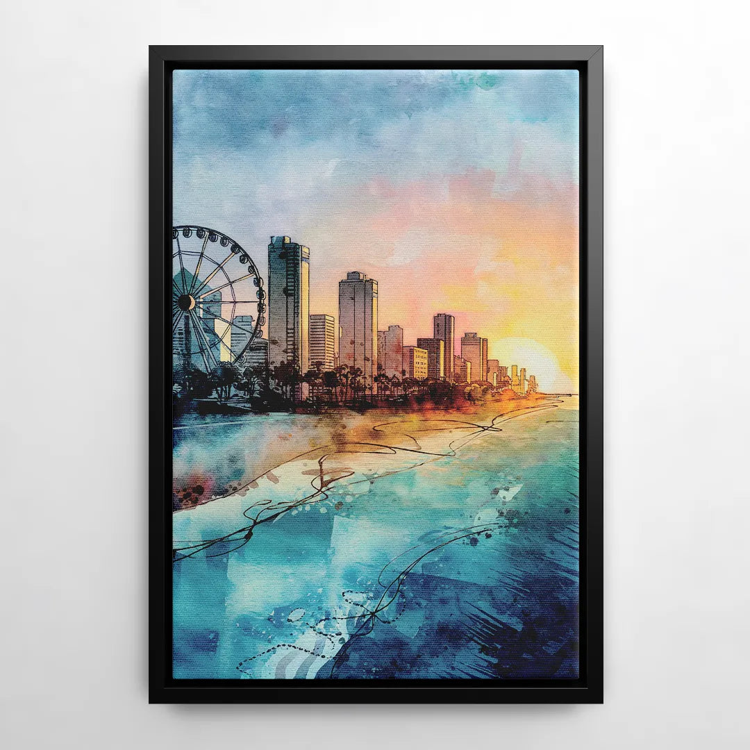 Myrtle Beach Coastal Skyline - Black Frame Canvas