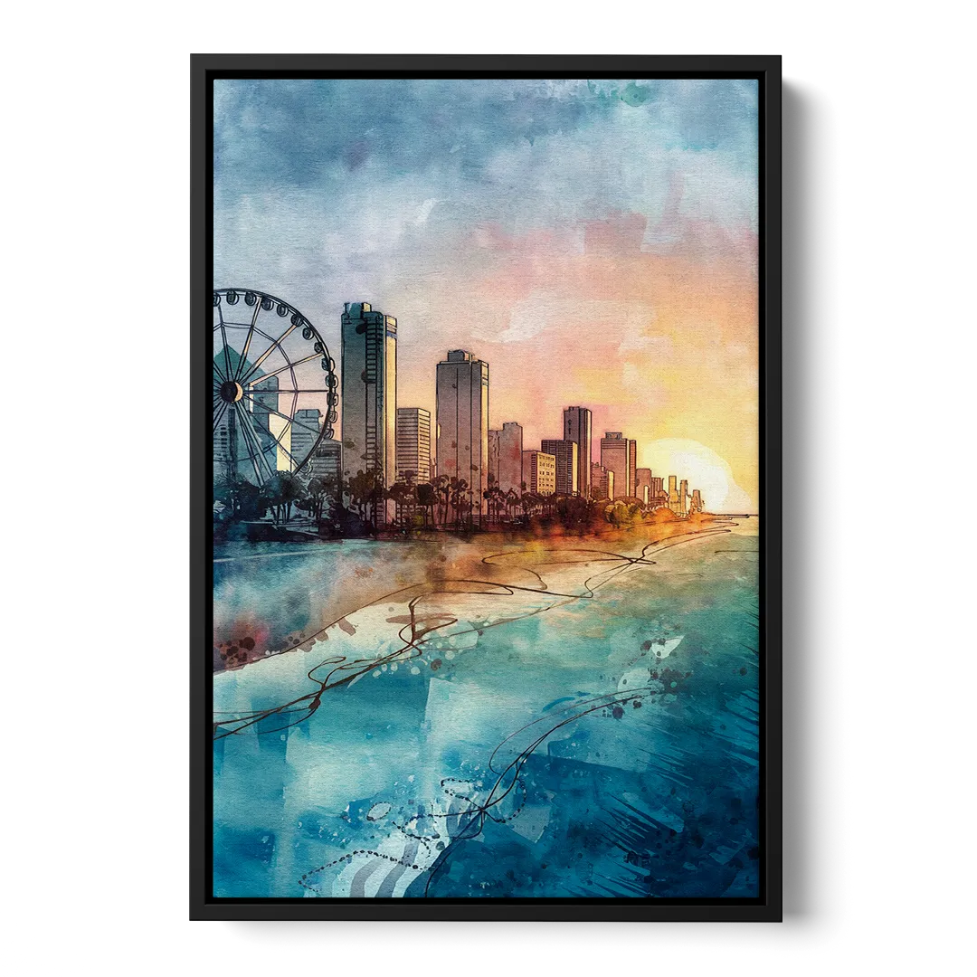 Myrtle Beach Coastal Skyline Front - Black Canvas Wall Art