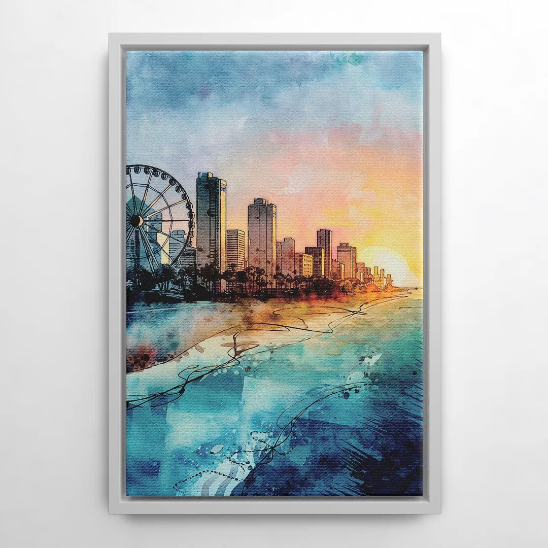 Myrtle Beach Coastal Skyline - White Frame Canvas
