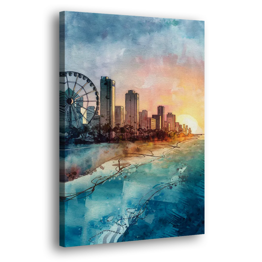 Myrtle Beach Coastal Skyline Side - Canvas Wall Art