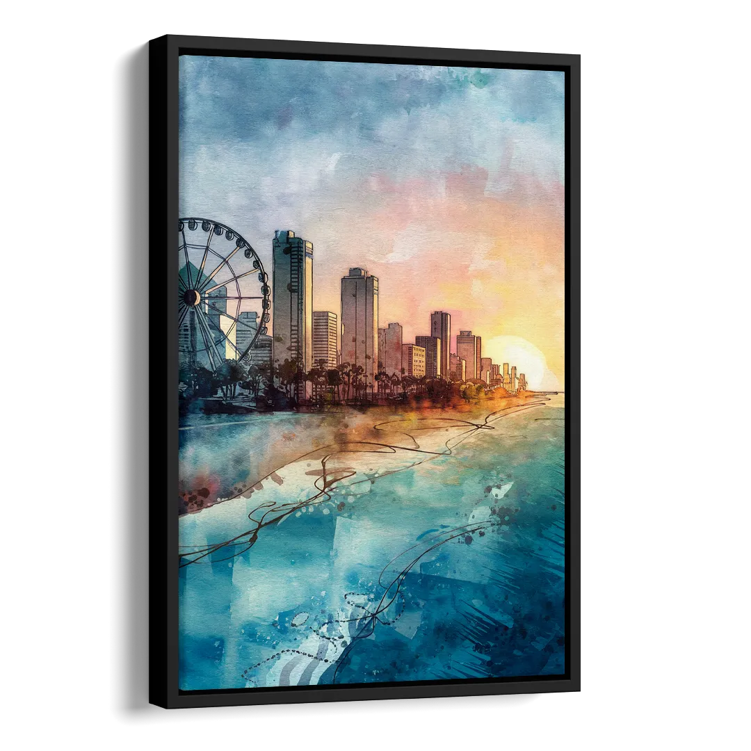 Myrtle Beach Coastal Skyline Side - Black Canvas Wall Art
