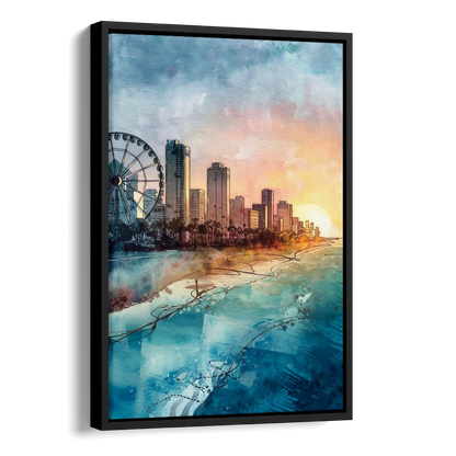 Myrtle Beach Coastal Skyline Side - Black Canvas Wall Art