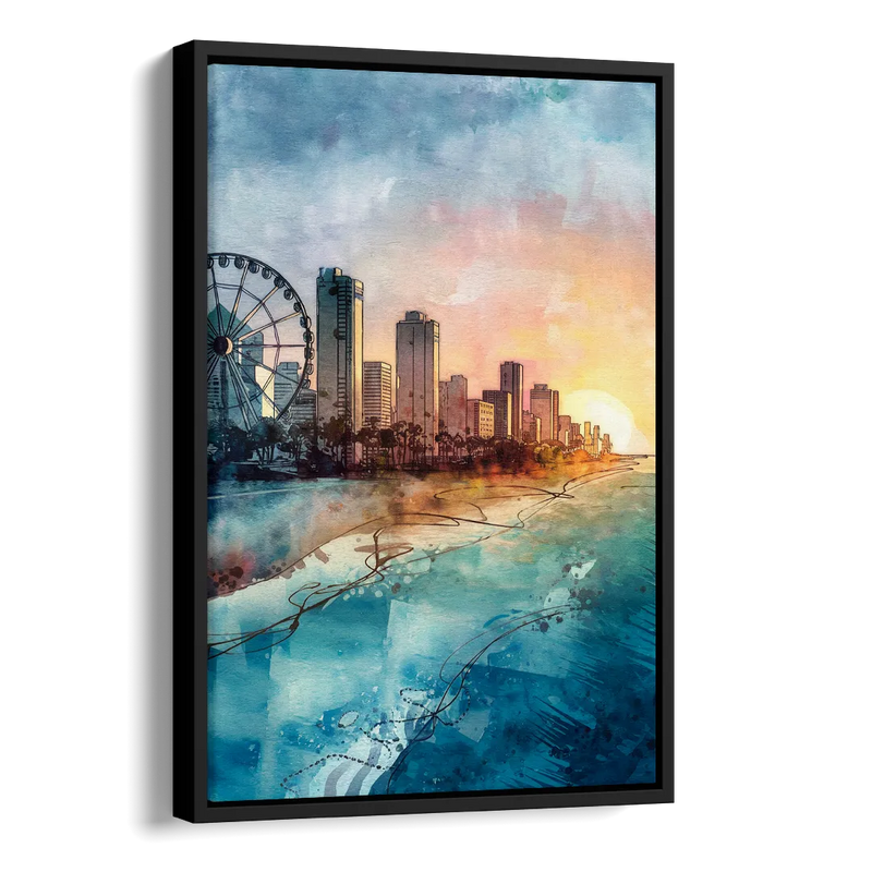 Myrtle Beach Coastal Skyline Side - Black Canvas Wall Art