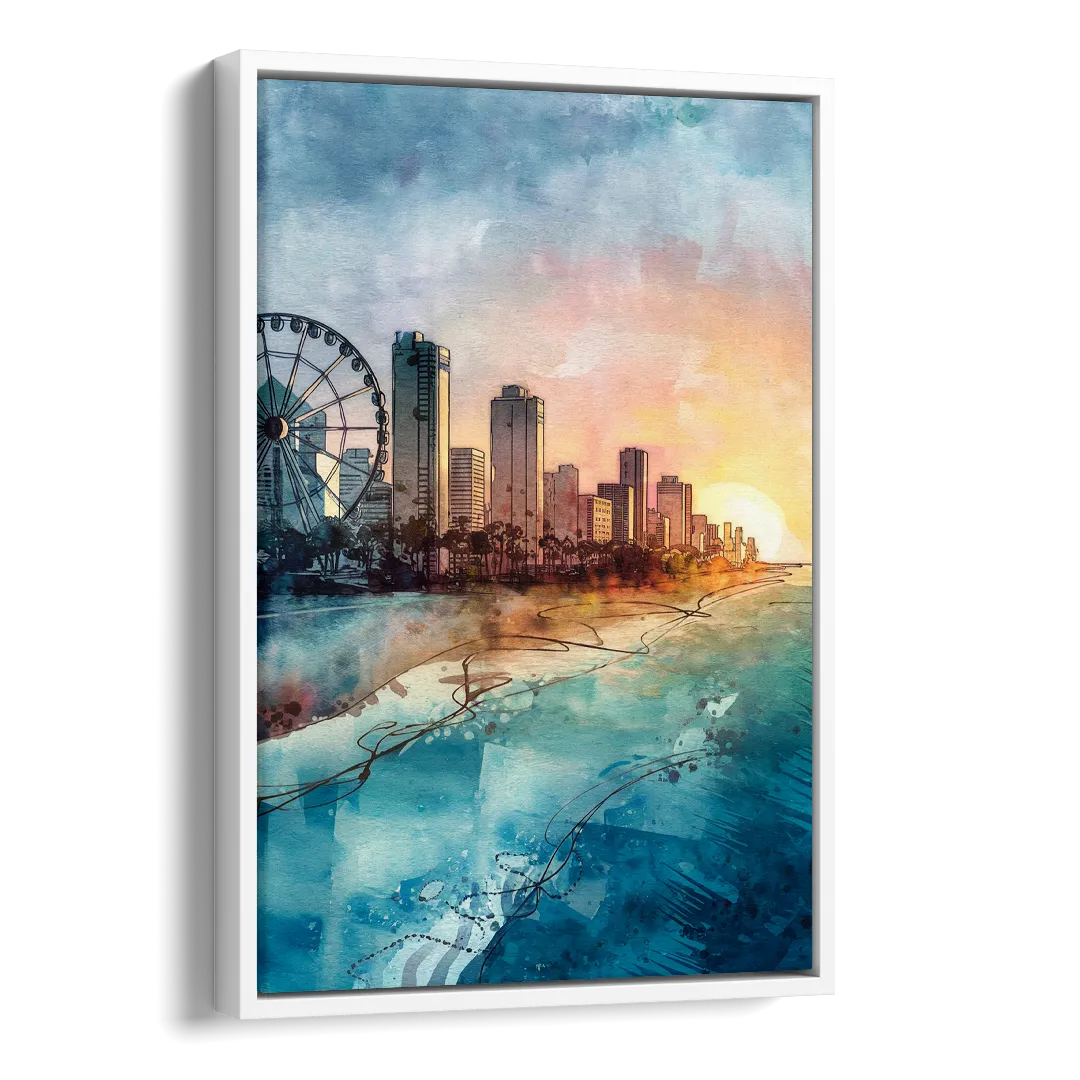 Myrtle Beach Coastal Skyline Side - White Canvas Wall Art
