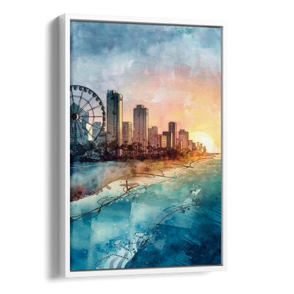 Myrtle Beach Coastal Skyline Side - White Canvas Wall Art