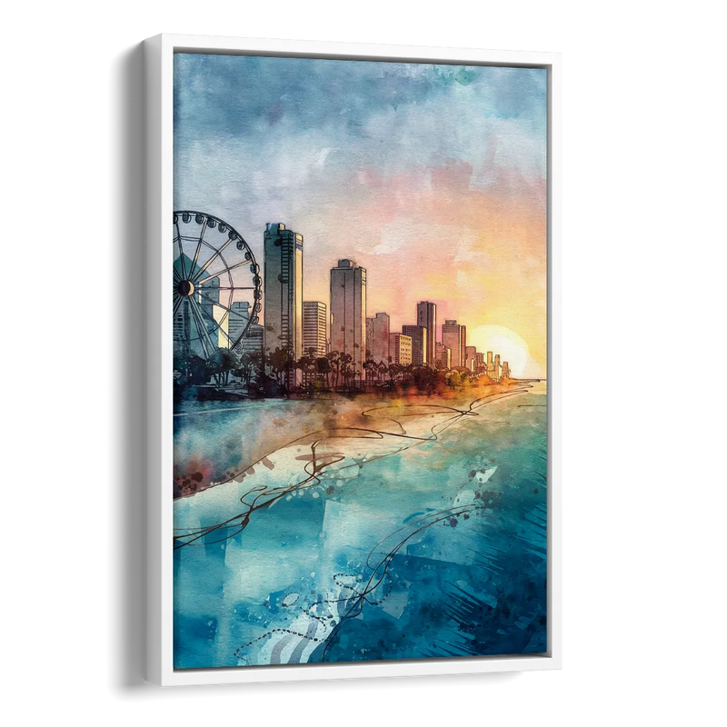 Myrtle Beach Coastal Skyline Side - White Canvas Wall Art