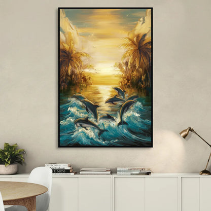 Myrtle Beach Dolphin Horizon Living Room - Black Canvas Wall Art