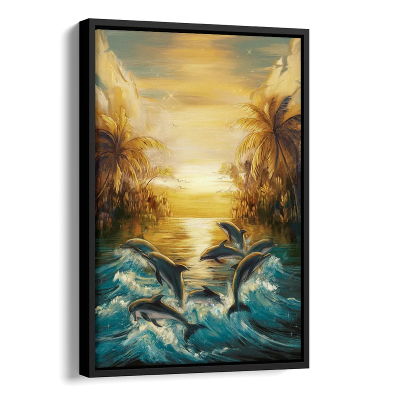 Myrtle Beach Dolphin Horizon Side - Black Canvas Wall Art