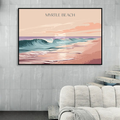Myrtle Beach Ocean Sunrise Living Room - Black Canvas Wall Art