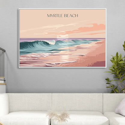 Myrtle Beach Ocean Sunrise Living Room - White Canvas Wall Art