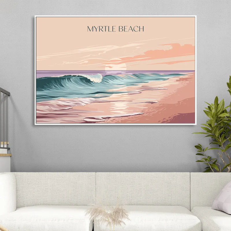 Myrtle Beach Ocean Sunrise Living Room - White Canvas Wall Art