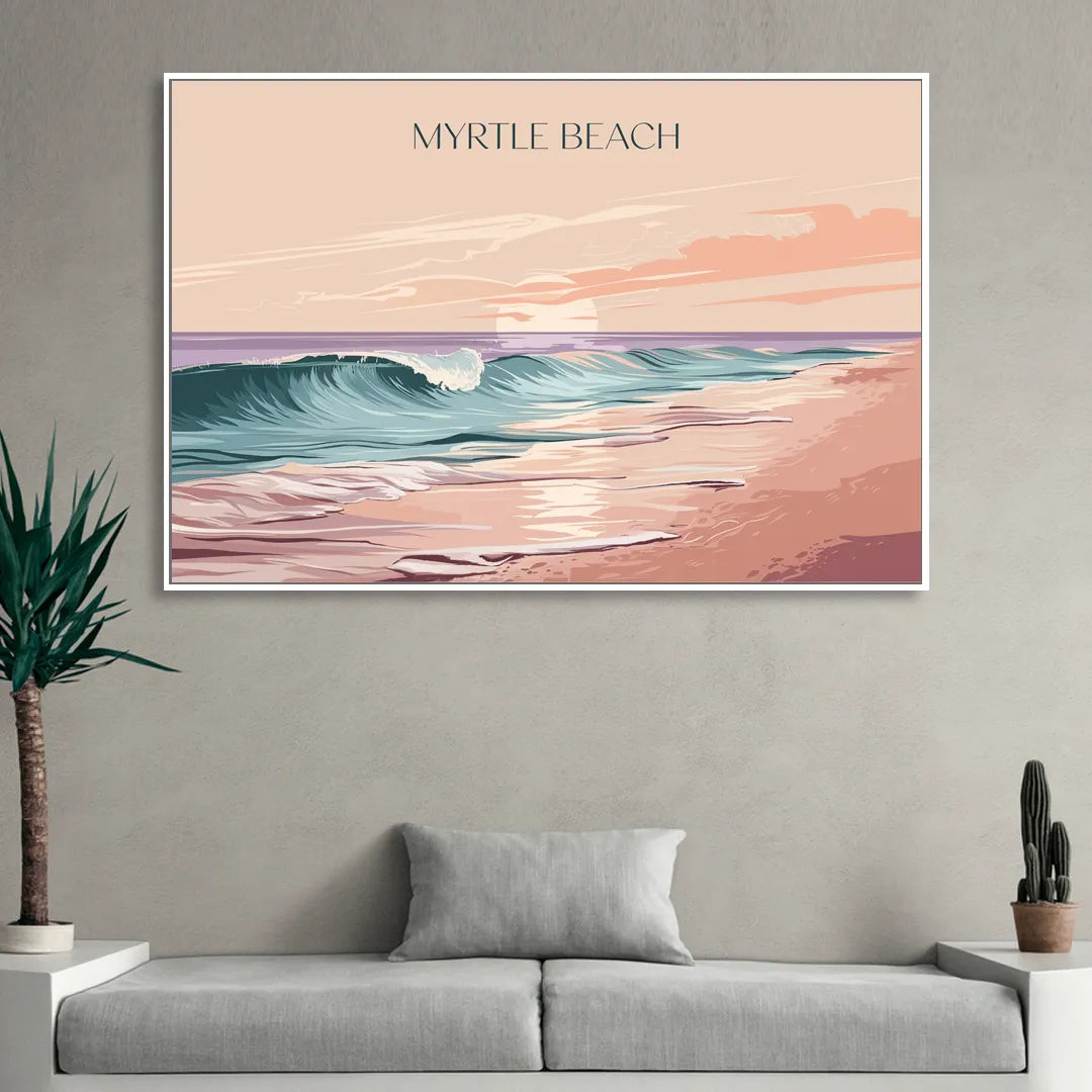 Myrtle Beach Ocean Sunrise Sitting Room - White Canvas Wall Art