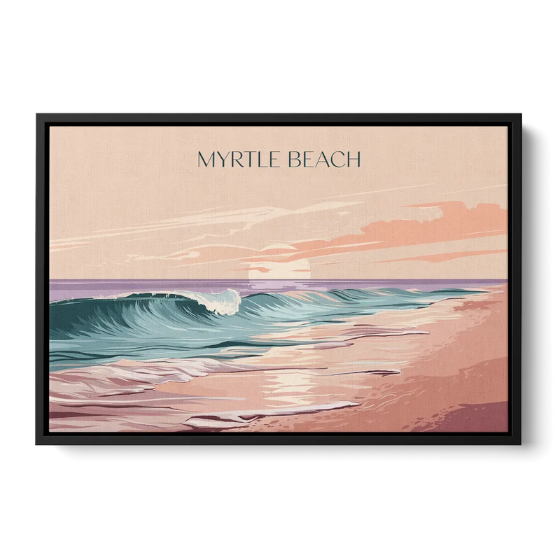 Myrtle Beach Ocean Sunrise Front - Black Canvas Wall Art