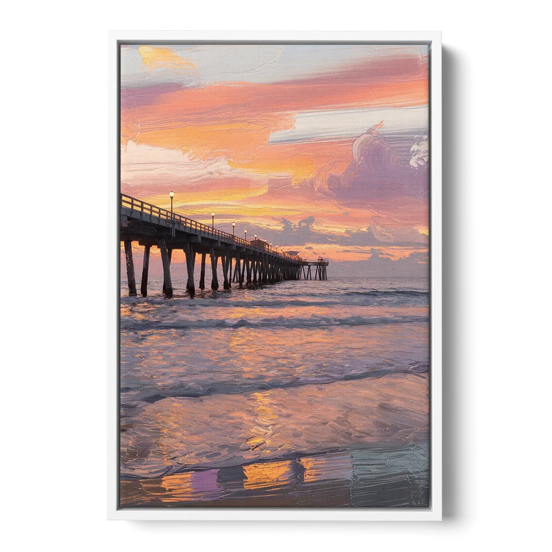 Myrtle Beach Pier at Sunset Front - White Canvas Wall Art
