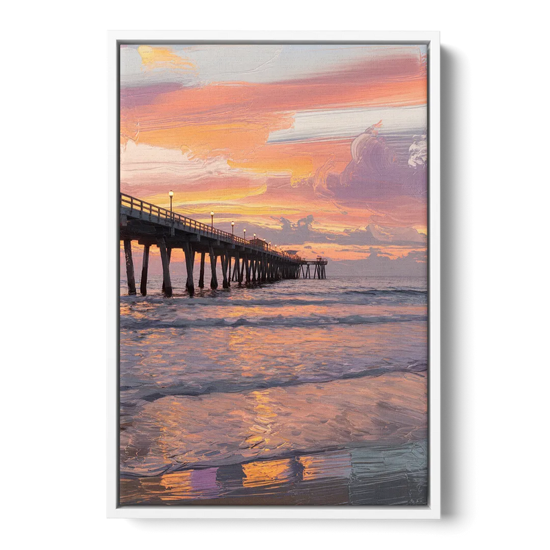 Myrtle Beach Pier at Sunset Front - White Canvas Wall Art
