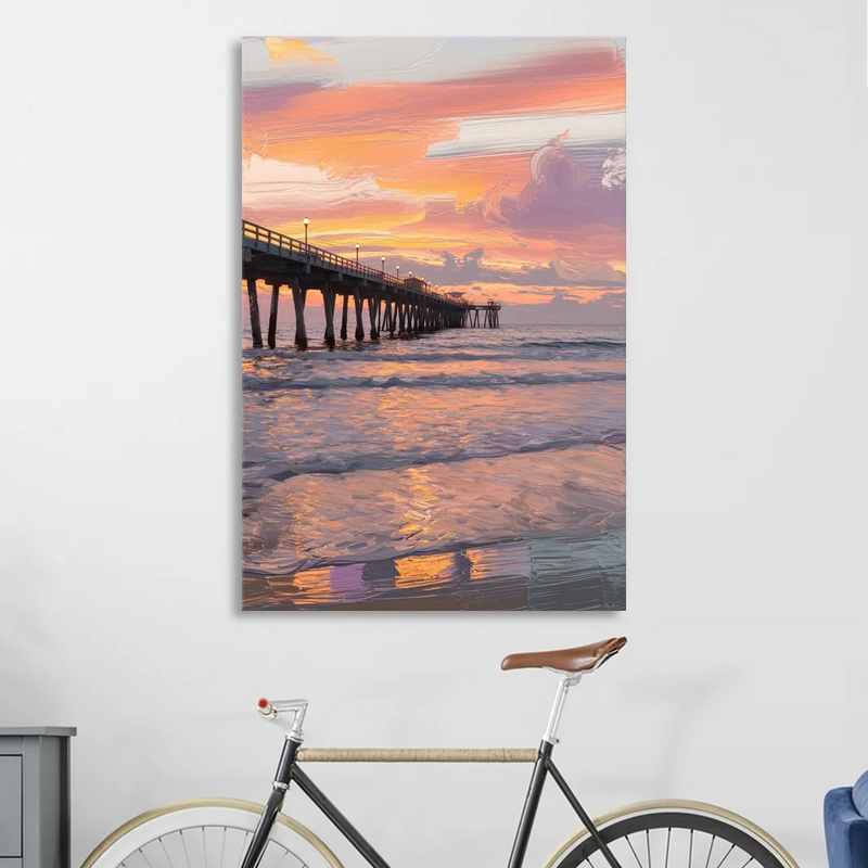 Myrtle Beach Pier at Sunset Living Room - Canvas Wall Art