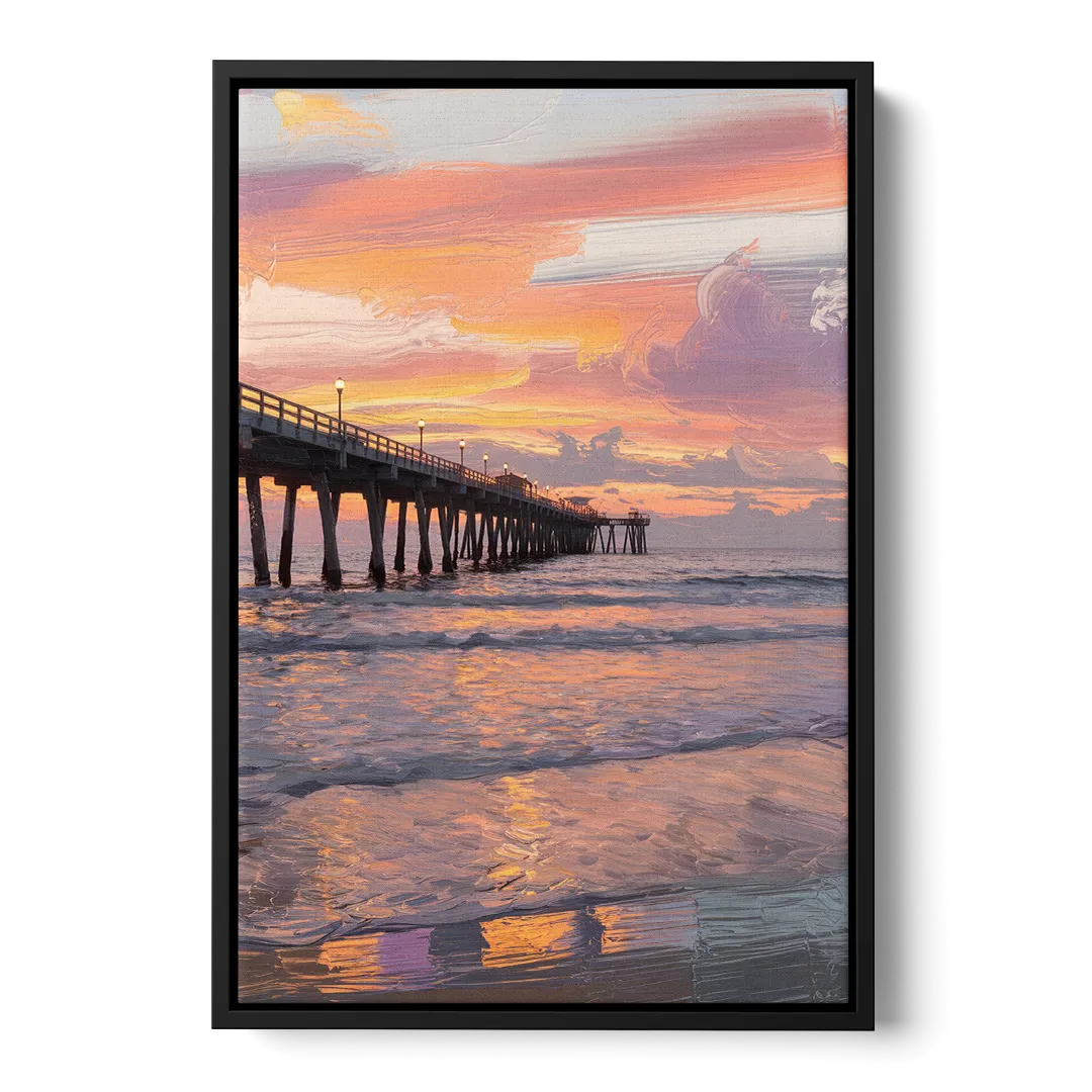 Myrtle Beach Pier at Sunset Front - Black Canvas Wall Art