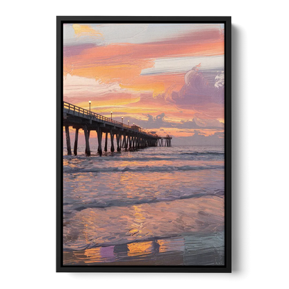 Myrtle Beach Pier at Sunset Front - Black Canvas Wall Art