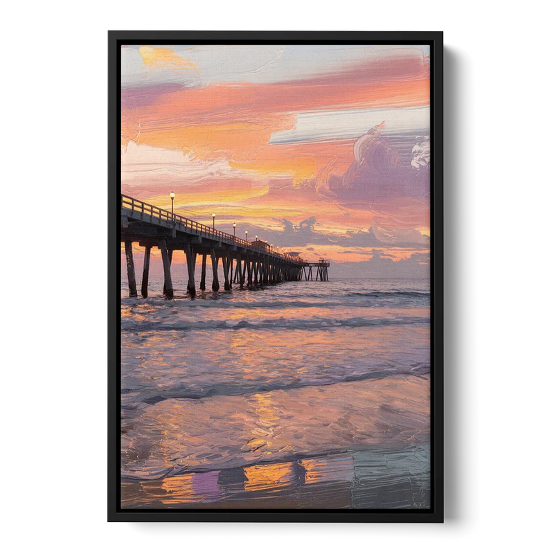 Myrtle Beach Pier at Sunset Front - Black Canvas Wall Art