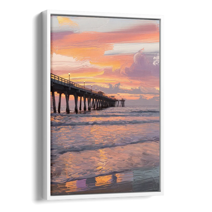 Myrtle Beach Pier at Sunset Side - White Canvas Wall Art