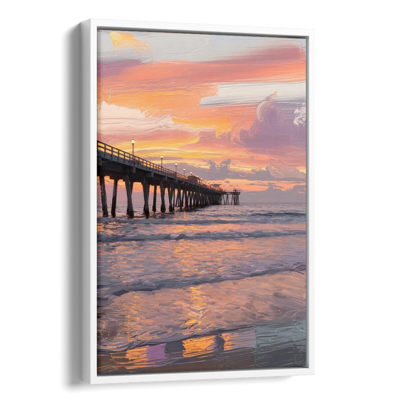 Myrtle Beach Pier at Sunset Side - White Canvas Wall Art