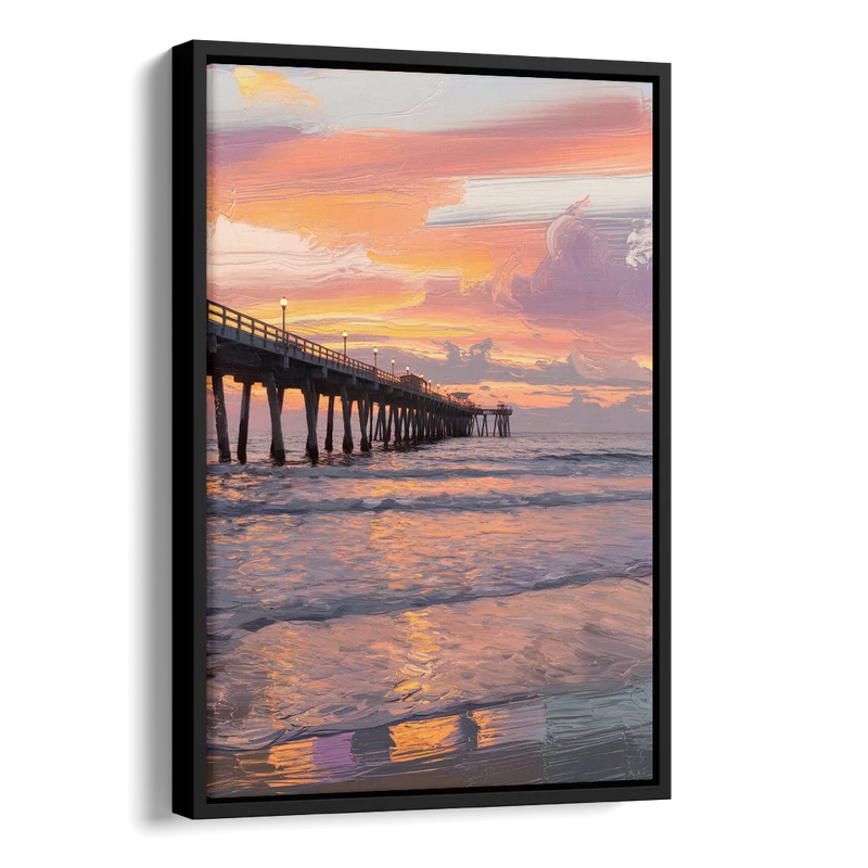 Myrtle Beach Pier at Sunset Side - Black Canvas Wall Art