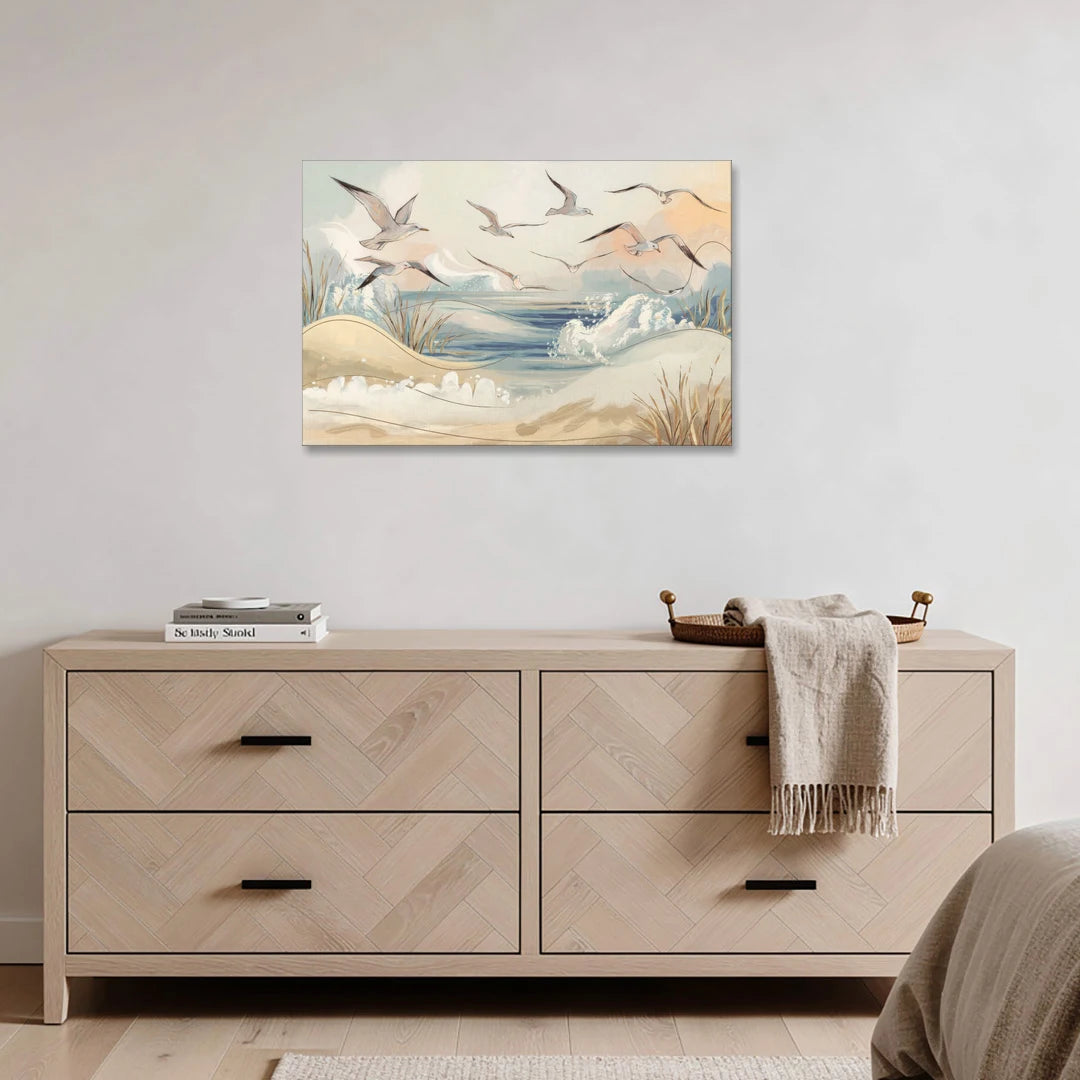 Myrtle Beach Seagulls In Flight - Canvas Wall Art - Coffee Table - 36x24