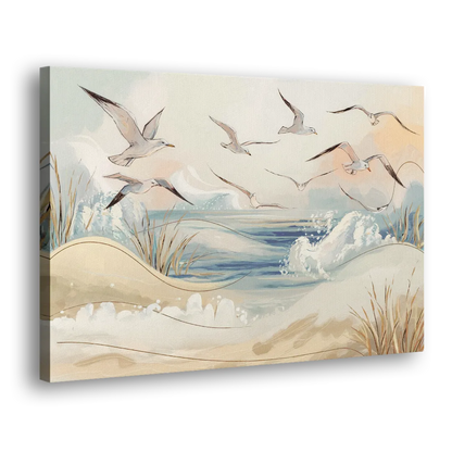 Myrtle Beach Seagulls In Flight Side - Canvas Wall Art