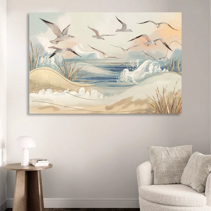 Myrtle Beach Seagulls In Flight Sitting Room - Canvas Wall Art