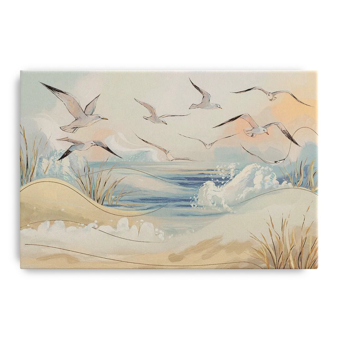 Myrtle Beach Seagulls In Flight Front - Canvas Wall Art
