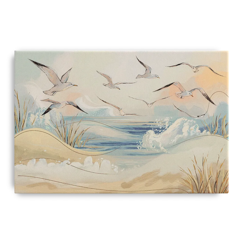 Myrtle Beach Seagulls In Flight Front - Canvas Wall Art