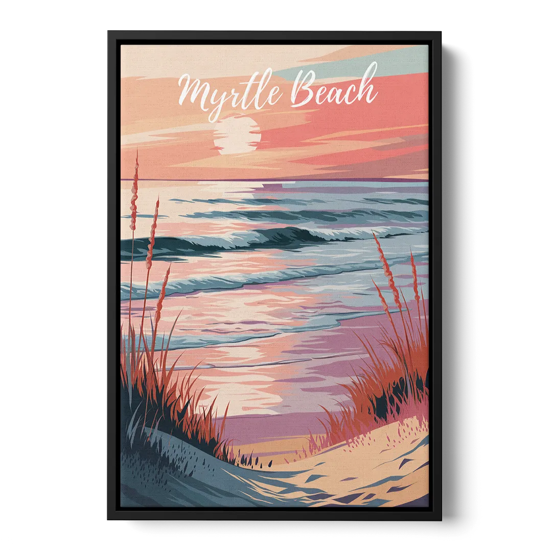 Myrtle Beach Sunset Reflections Front - Black Canvas Wall Art