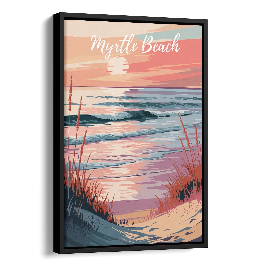 Myrtle Beach Sunset Reflections Side - Black Canvas Wall Art