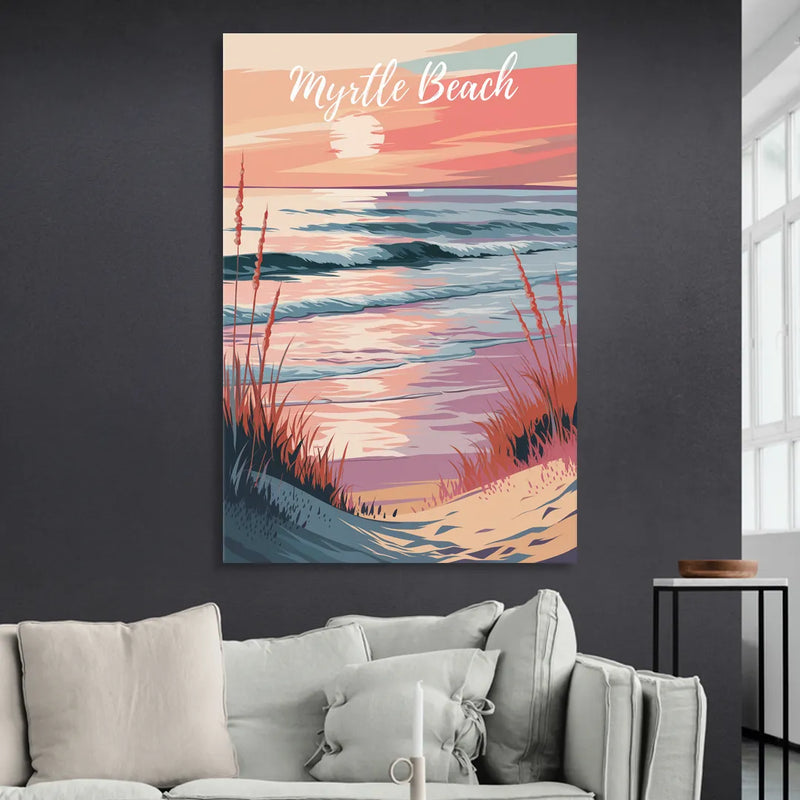 Myrtle Beach Sunset Reflections Living Room - Canvas Wall Art
