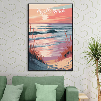 Myrtle Beach Sunset Reflections Sitting Room - Black Canvas Wall Art