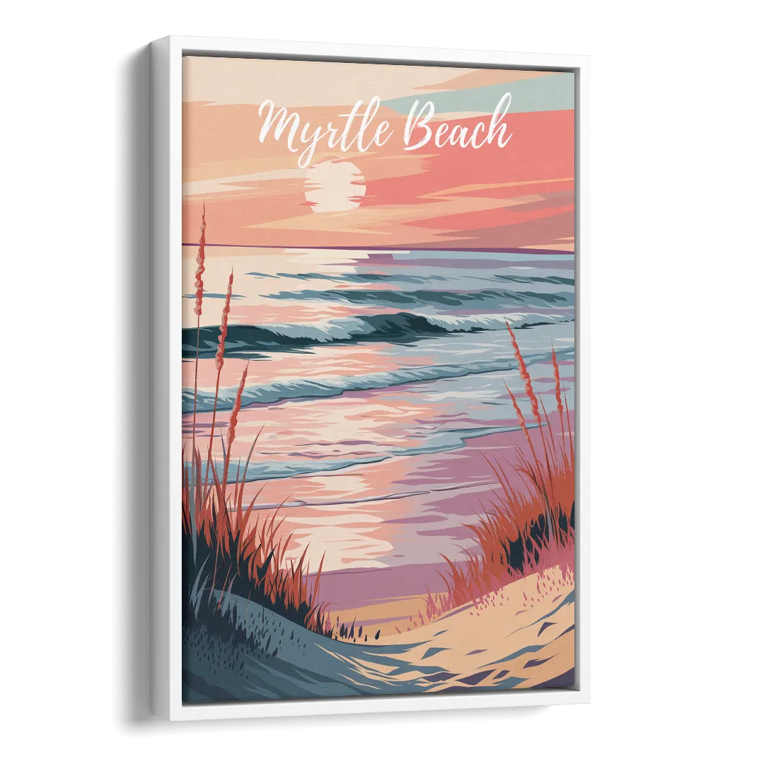 Myrtle Beach Sunset Reflections Side - White Canvas Wall Art