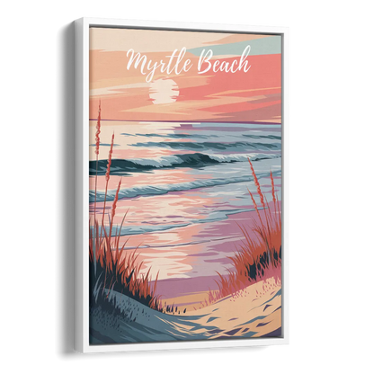 Myrtle Beach Sunset Reflections Side - White Canvas Wall Art