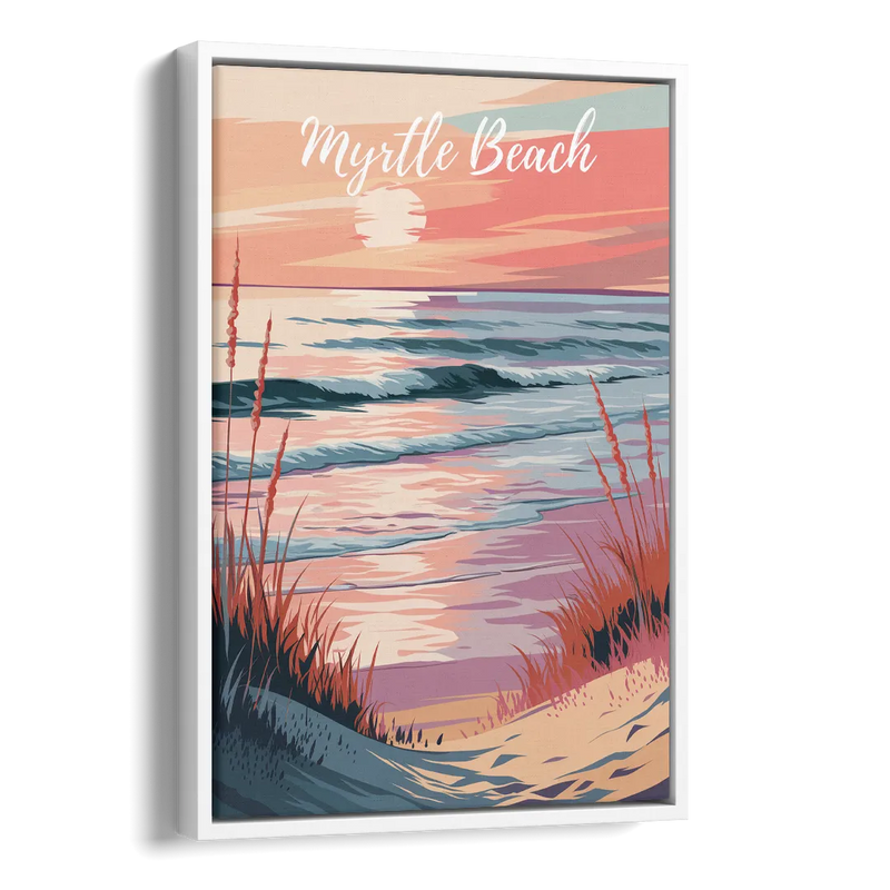 Myrtle Beach Sunset Reflections Side - White Canvas Wall Art